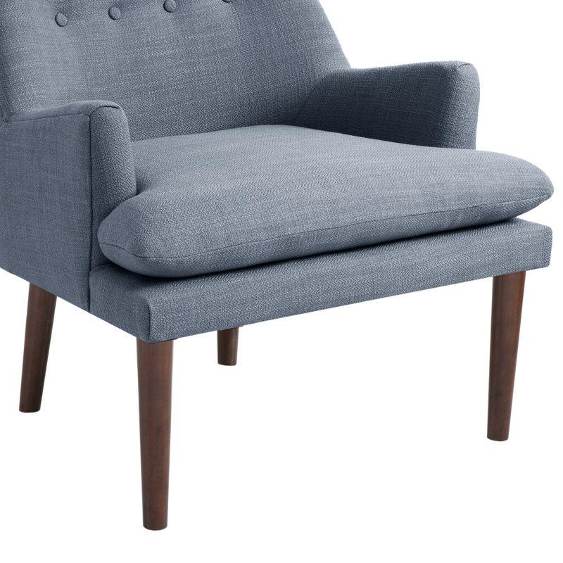 Mid-Century Blue Upholstered Wood Accent Chair