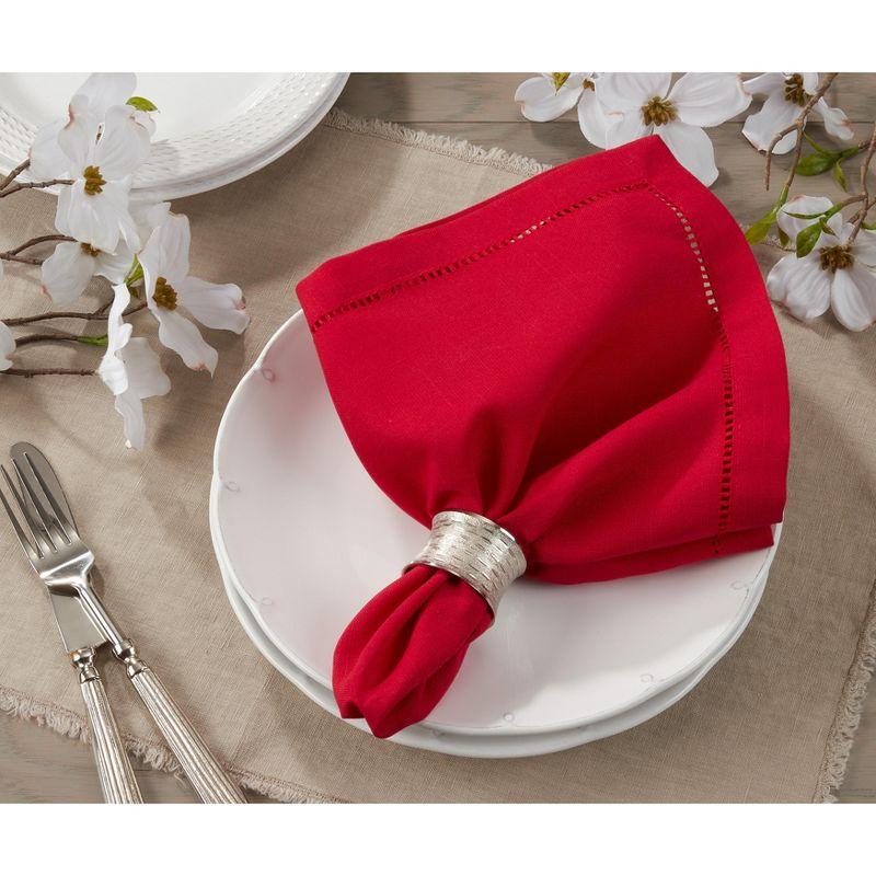 Saro Lifestyle Dinner Napkin With Hemstitch Border Design (Set of 12), Red, 18"x18"