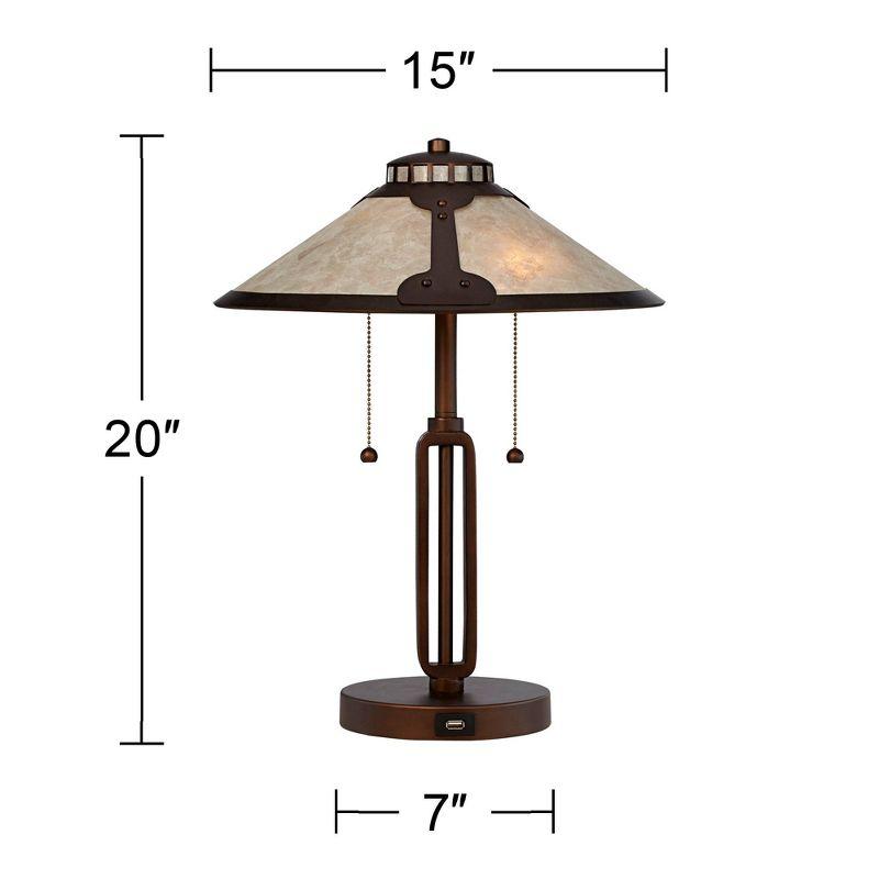 Franklin Iron Works Samuel Industrial Desk Lamp 20" High Rubbed Bronze with USB Charging Port Natural Mica Shade for Bedroom Living Room Bedside Desk