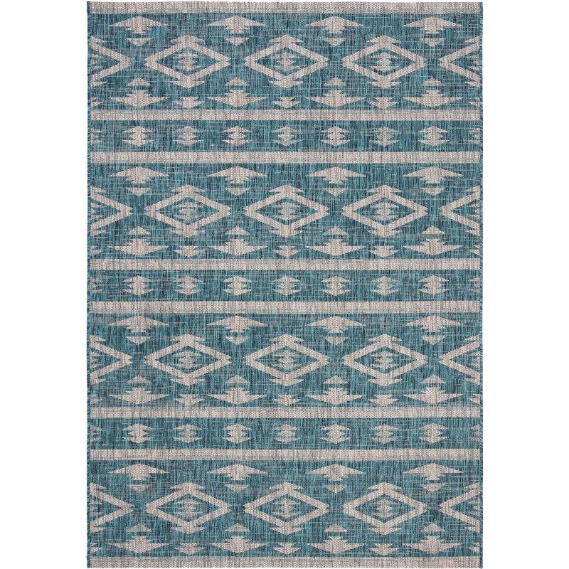 Courtyard CY8863 Power Loomed Indoor/Outdoor Accent Rug - Teal/Grey - 2'7"x5' - Safavieh.