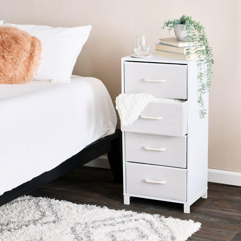 Household Essentials Dresser Tower White: Particle Board Frame, 4-Drawer Storage, Adult Assembly Required