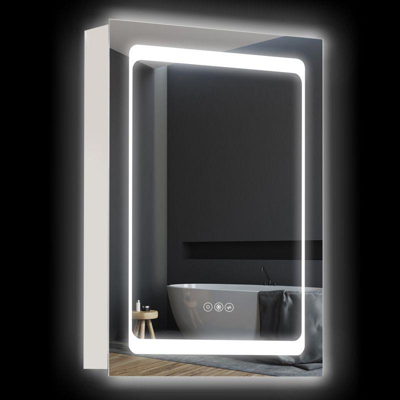 kleankin LED Lighted Medicine Cabinet with Mirror, Wall-Mounted Plug-In Bathroom Organizer with 3 Storage Shelves, 19.75"x5"x27.5"