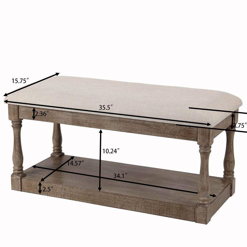 LuxenHome Upholstered Beige Linen Entryway and Bedroom Bench