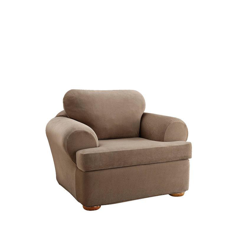 Taupe Stretch Pique T-Cushion Chair Slipcover Set