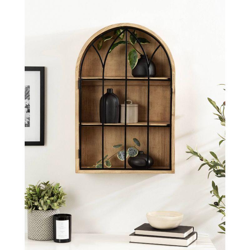 Kate & Laurel All Things Decor 16"x5"x24" Megara Arched Wall Mounted Cabinet Natural: Vintage Style, Iron Metal Door, 3 Shelves