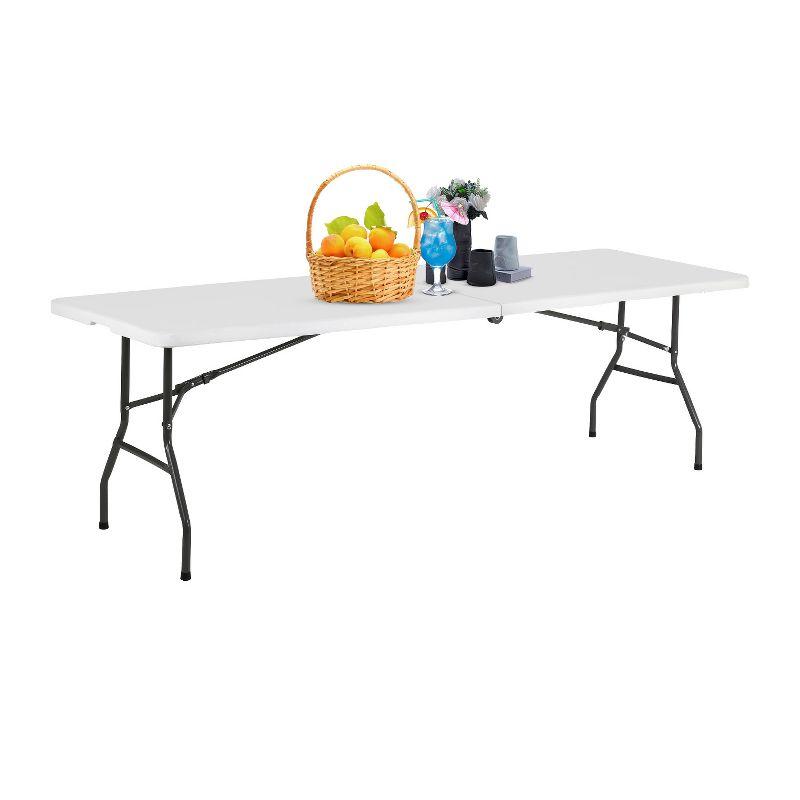BestMassage Portable Plastic Picnic Table 8FT Outdoor Dining Table with Carrying Handle, White