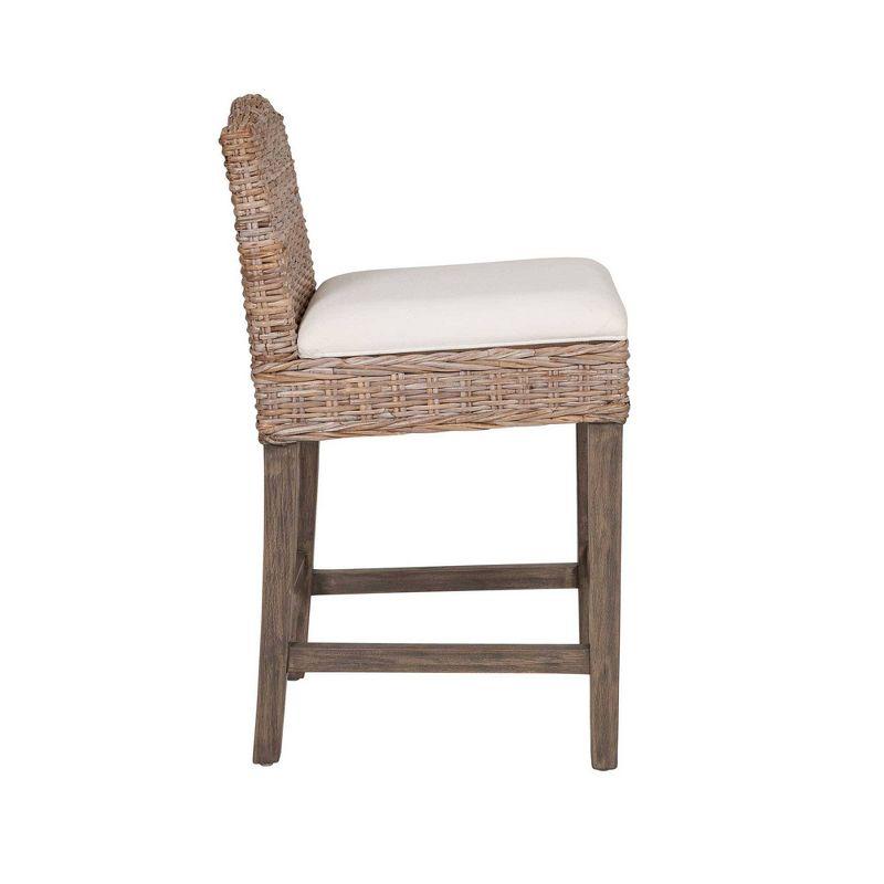 East at Main Durham Rattan Counter Height Barstool with Upholstered Seat and Wood Base Tan: Cotton, No Assembly Required