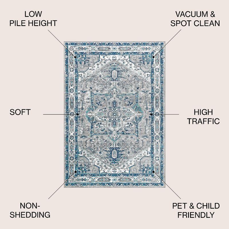 5'x5' Modern Persian Vintage Medallion Area Rug, Light Grey/Blue - JONATHAN Y