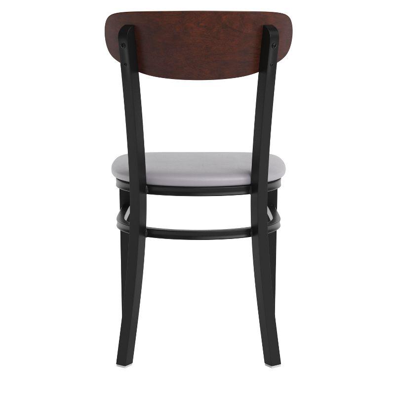 Flash Furniture Wright Commercial Dining Chair with 500 LB. Capacity Black Steel Frame, Walnut Finish Wooden Boomerang Back, and Gray Vinyl Seat