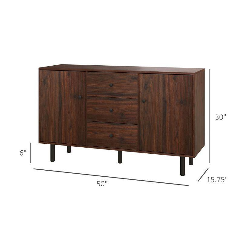 Latitude Run® HOMCOM Sideboard Buffet Cabinet, Kitchen Cabinet with 2 Cupboards, 3 Drawers and Adjustable Shelves, Coffee Bar Cabinet for Living Room, Entryway, Rustic Brown