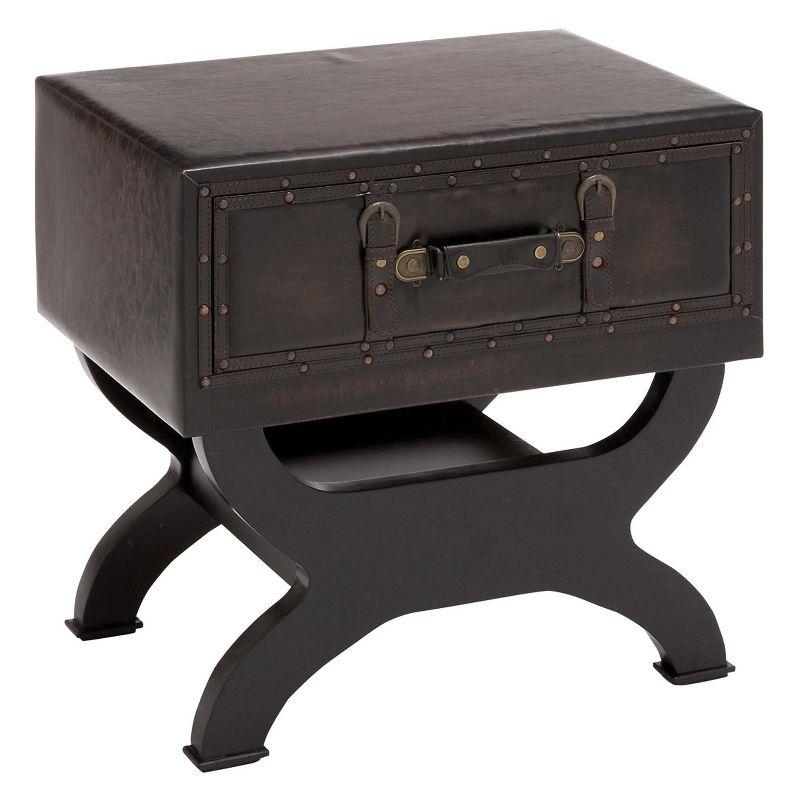 Olivia & May Faux Leather Trunk End Table Brown: Vintage-Inspired Storage, Metal Accents, Indoor Use