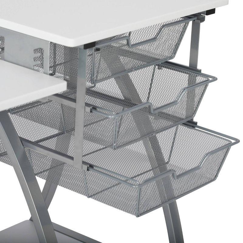 Silver and White Foldable Sewing Table with Mesh Drawers