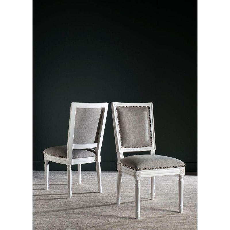 Buchanan 19H French Brasserie Linen Rectangle Side Chair Silver Nail Heads (Set Of 2) - Light Grey/Cream - Safavieh
