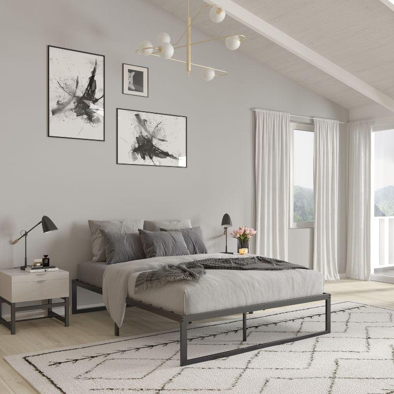 Merrick Lane Queen Size 14 Inch Black Steel Bed Frame With Steel Slat Support For Any Mattress (No Box Spring Required)