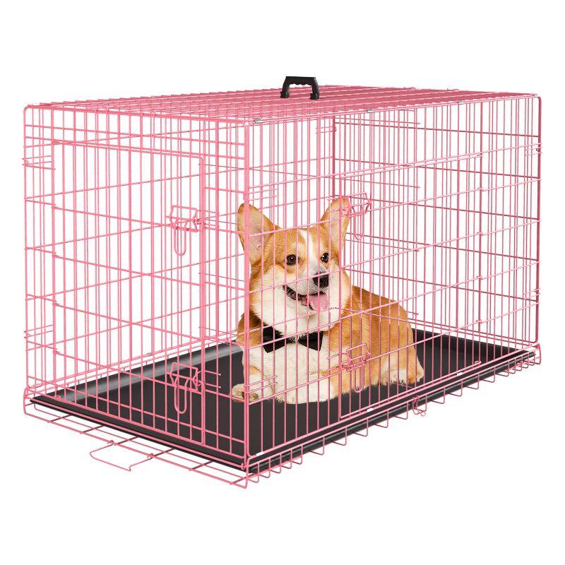 FDW 36 Inch Dog Crates for Large Dogs Folding Mental Wire Crates Dog Kennels Pet Dog Cage Crate with Double-Door Removable Tray and Handle,Pink