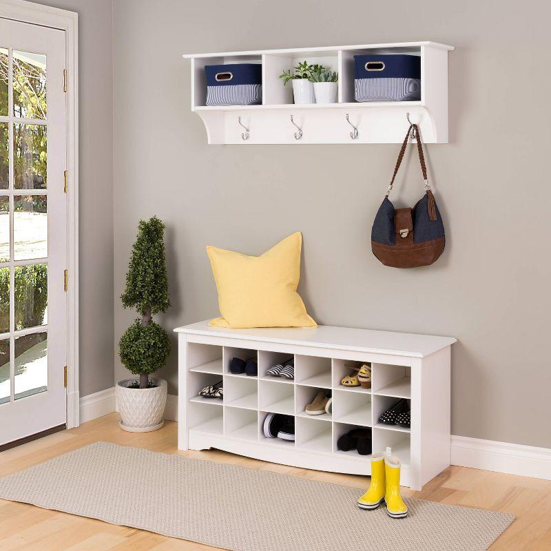 Versatile White Shoe Storage Bench with 18 Cubbies