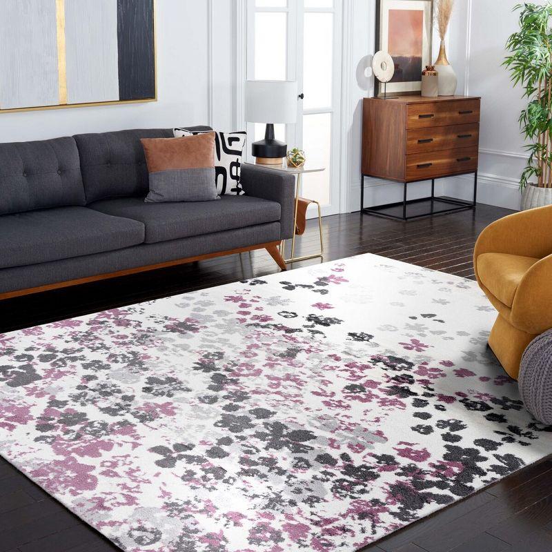 Ivory & Purple Floral 9'x12' Reversible Synthetic Area Rug