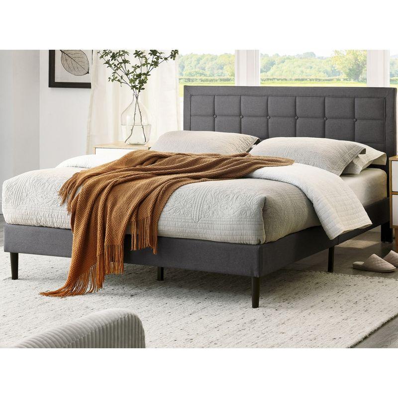 DeCoro Mornington Upholstered 2.0 Platform Full Size Bed Frame with Headboard for Indoor Use, Bedrooms, and Sleep Essentials, Queen, Grey