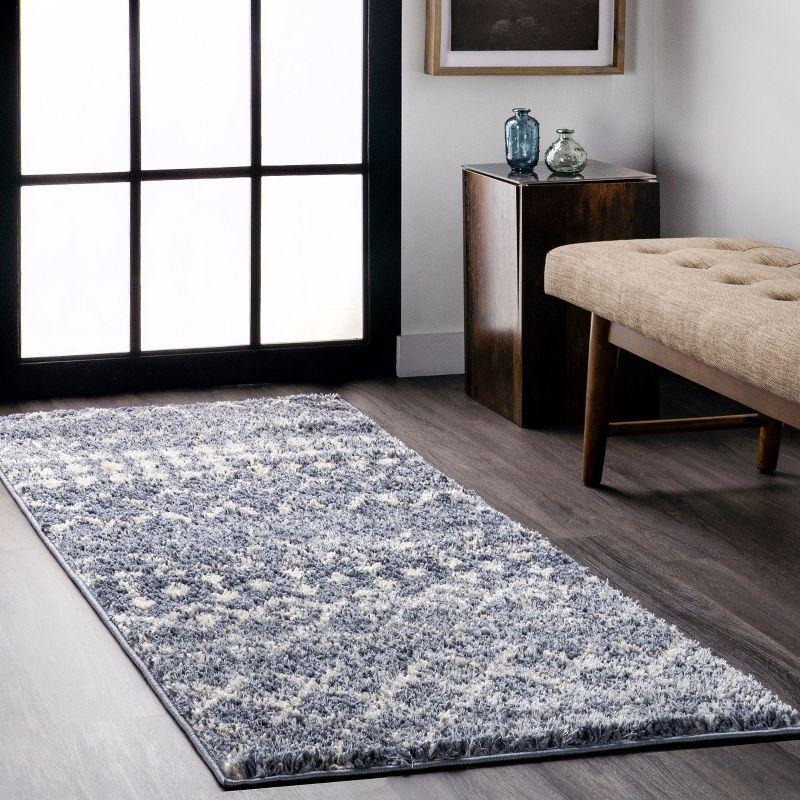 Gray Geometric Shag Moroccan Runner Rug