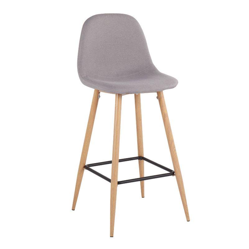 Set of 2 Pebble Metal Polyester Barstools Natural/Light Gray - Lumisource: Steel Frame, Tapered Legs, Comfy Upholstered Seat