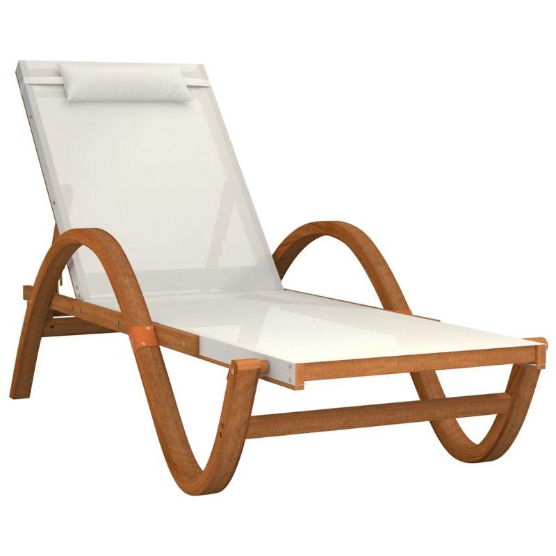 White Textilene and Poplar Wood Outdoor Chaise Lounger with Cushions