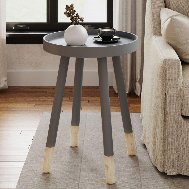 Gray and Natural Wood Round Tray Top End Table