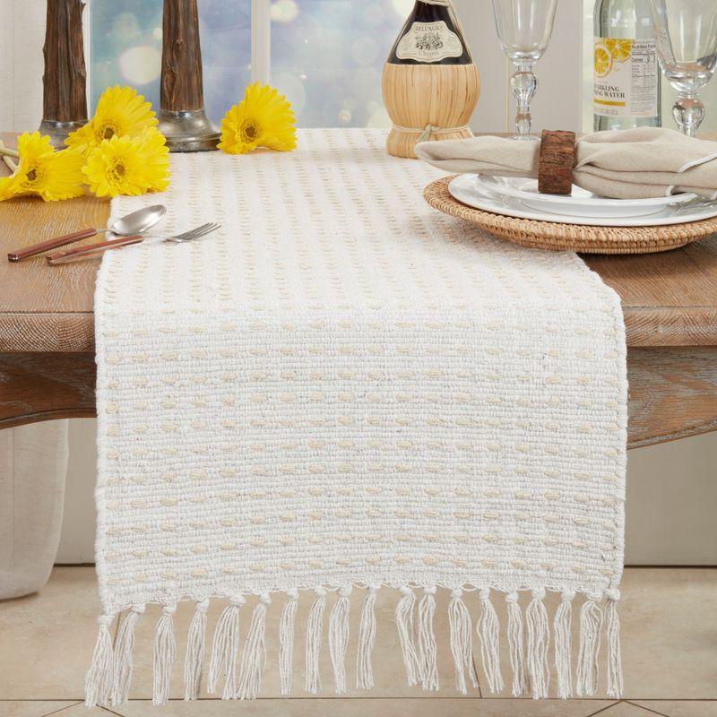 Natural Cotton Dashed Woven Table Runner with Tassels