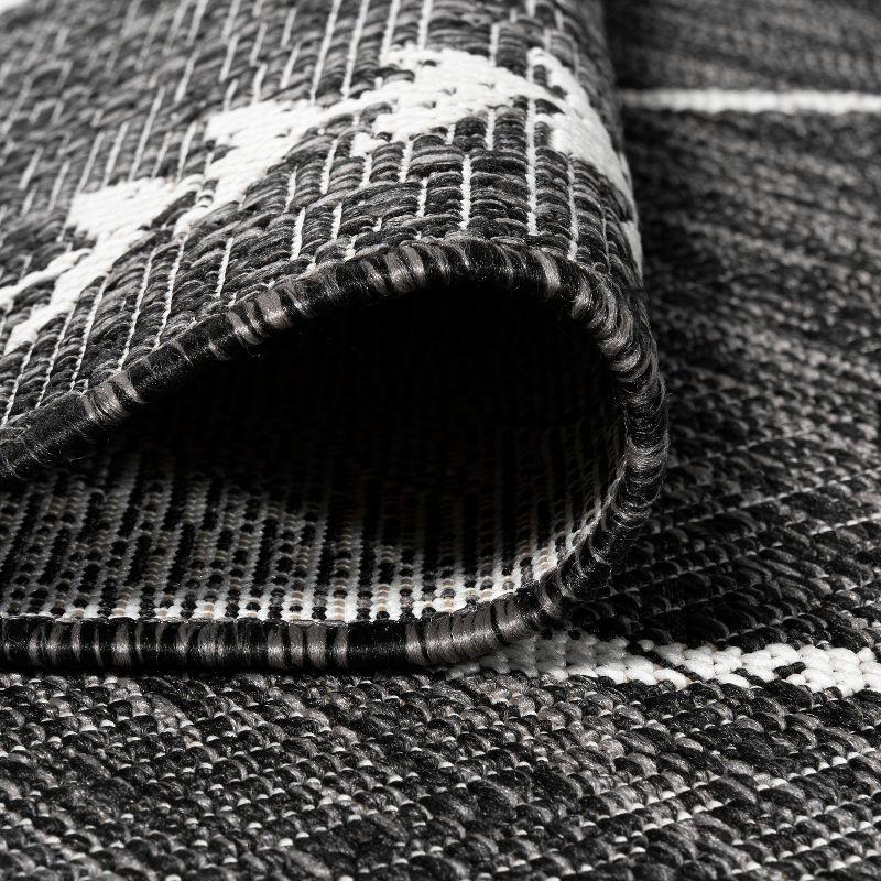 2'x10' Derya  Diamond Trellis Indoor/Outdoor Runner Rug, Black/Ivory - JONATHAN Y