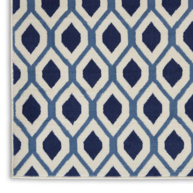 White and Navy Hexagonal Lattice 5' x 7' Synthetic Rug