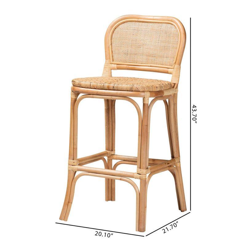 Adrena Rattan Bar Stool Natural Brown - Baxton Studio: Handmade, No Assembly, Bohemian Style