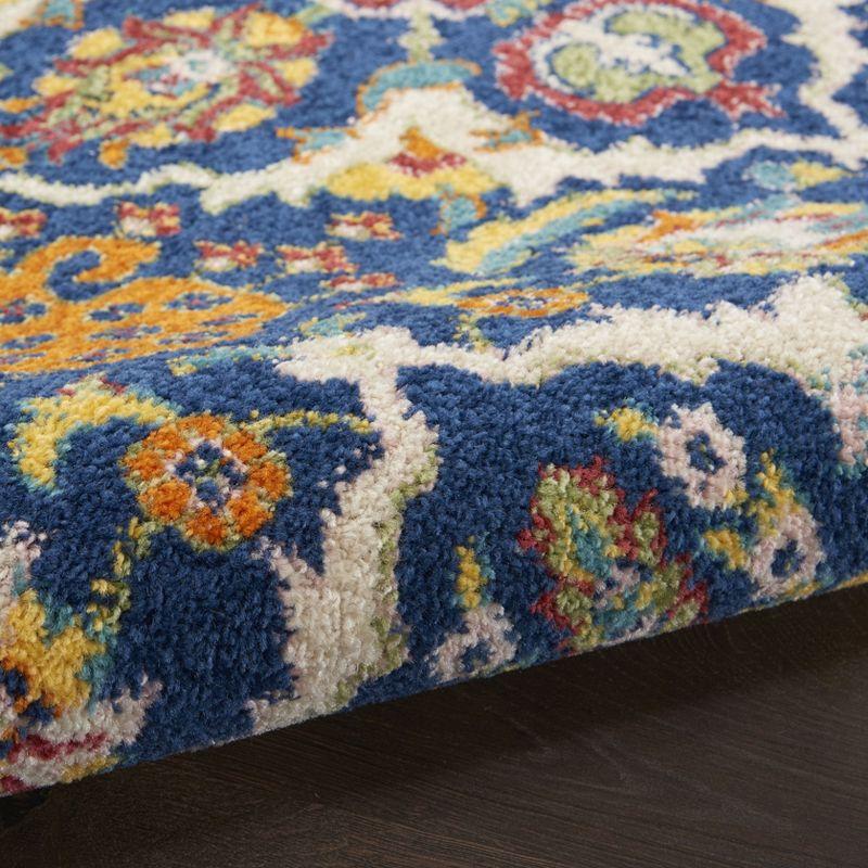 Navy Multicolor Round Floral Synthetic Area Rug, 7'10"