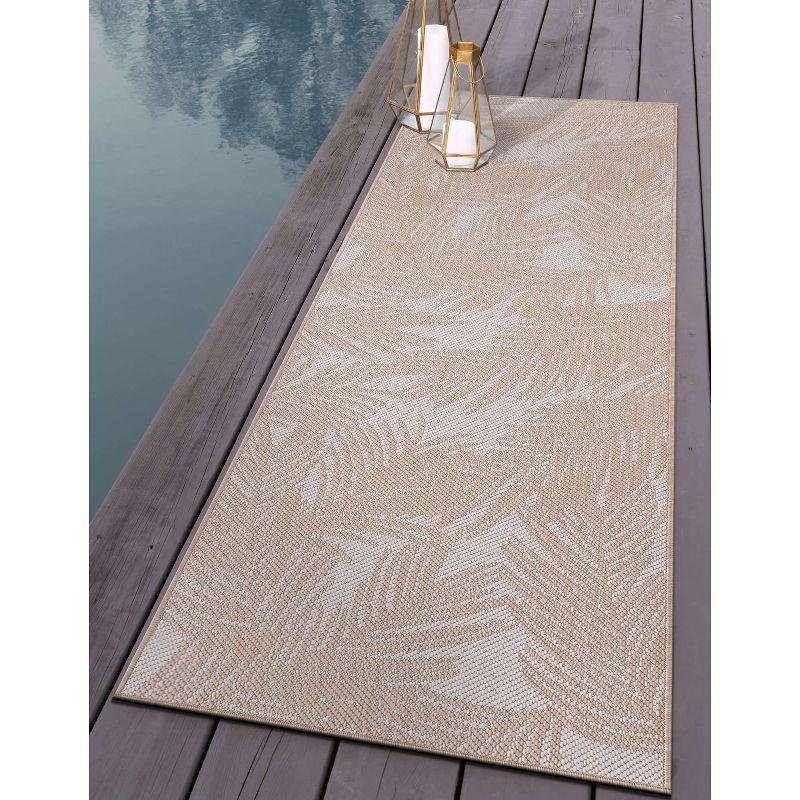 World Rug Gallery Contemporary Distressed Leaves Textured Flat Weave Indoor/Outdoor Area Rug - NATURAL 2'x7'