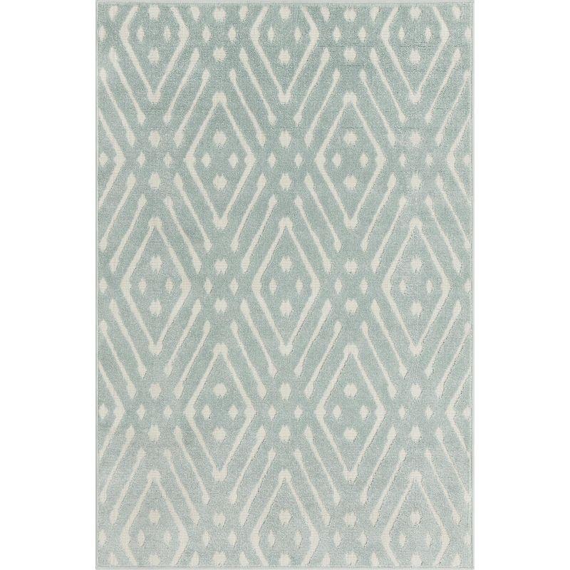 Light Blue Geometric 4' x 6' Synthetic Outdoor Area Rug