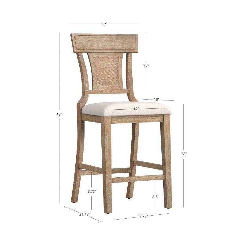 Rylan Rustic Graywash Solid Wood Counter Stool with Hand-Woven Back