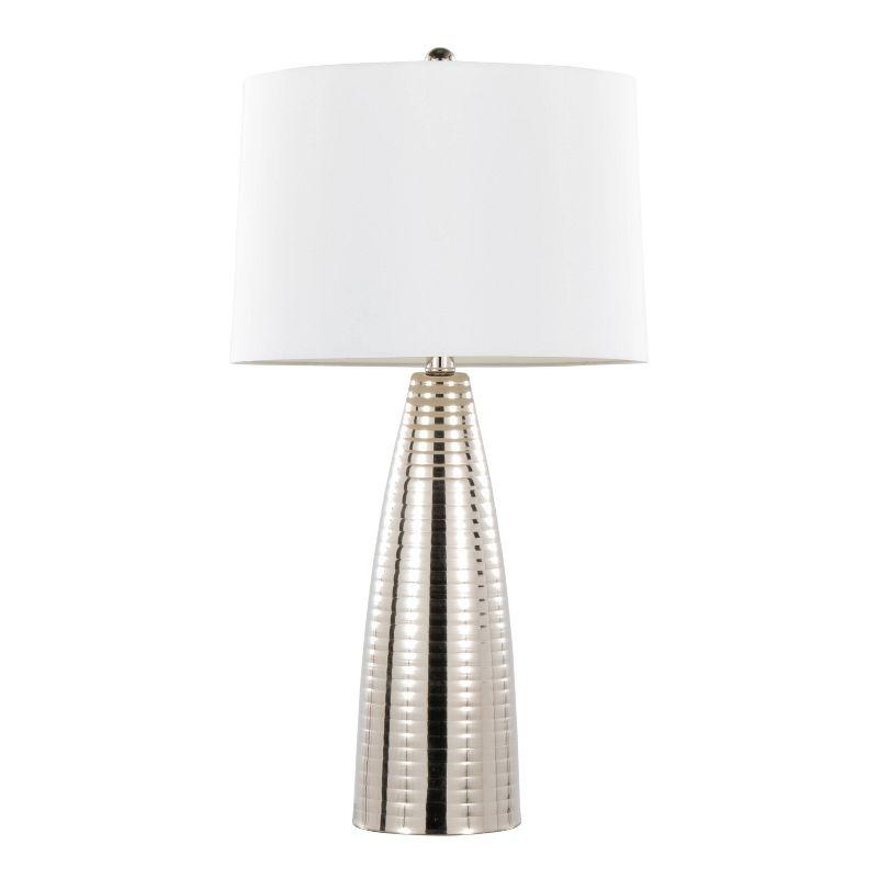 LumiSource (Set of 2) Maya 27.75" Contemporary Metal Table Lamps Polished Nickel with White Linen Shade from Grandview Gallery: UL Listed