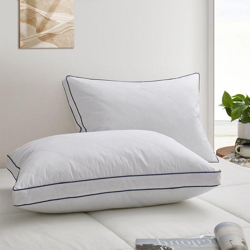 Peace Nest Quilted Cotton Goose Feather Down Pillow, Medium Support Pack of 2