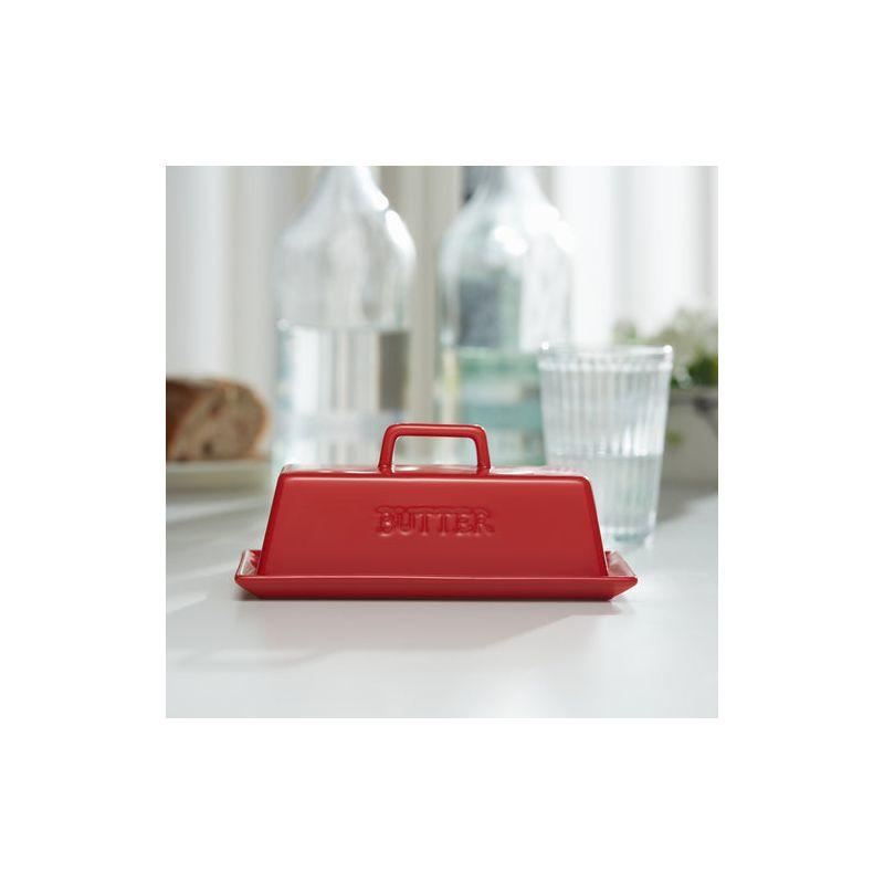 Red Ceramic Rectangular Butter Dish with Lid