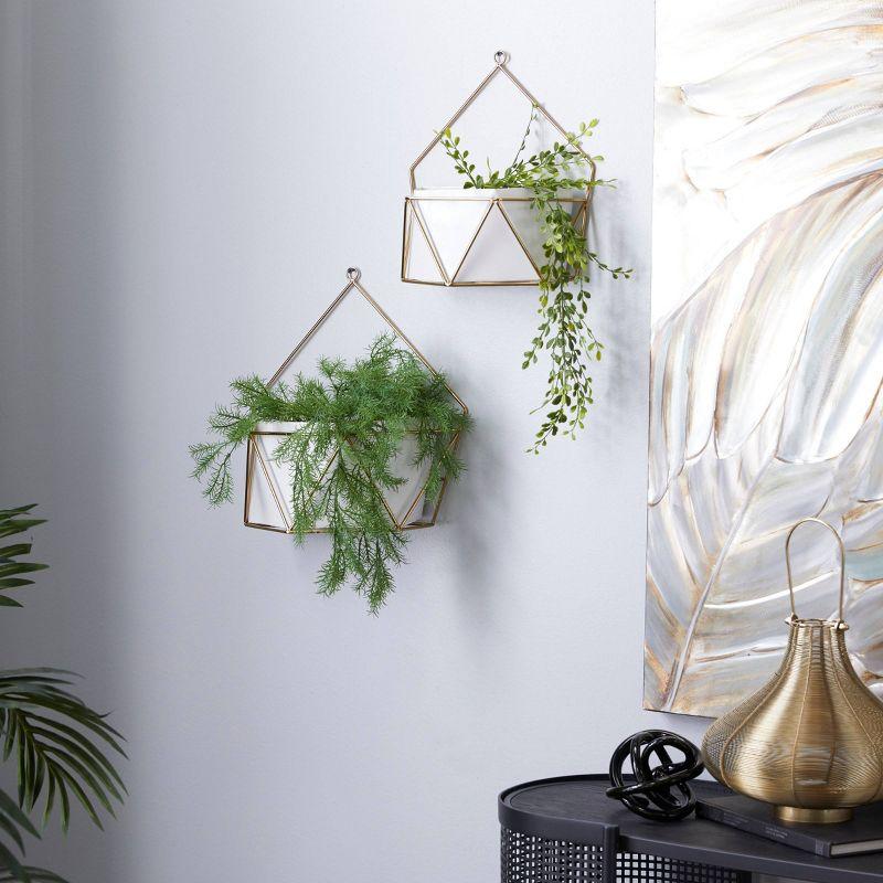 Geometric Gold And White Metal Wall Planters, Set Of 2: 12", 15"