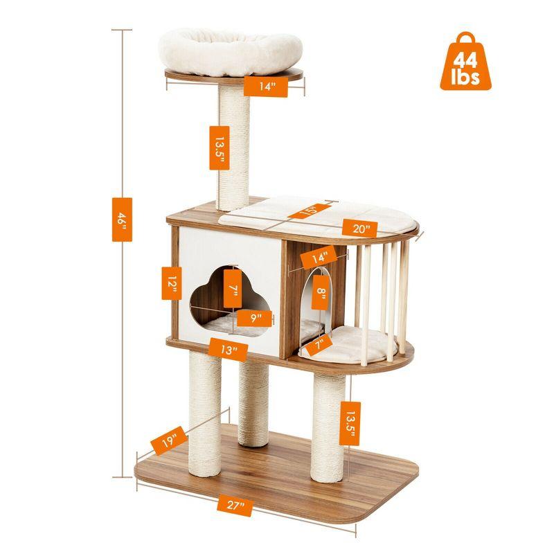 Costway 46'' Modern Wooden Cat Tree with Platform & Washable Cushions for Kittens & Cats