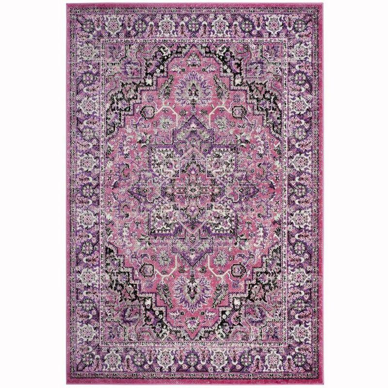 Ivory and Pink Floral Hand-Knotted Round Synthetic Rug