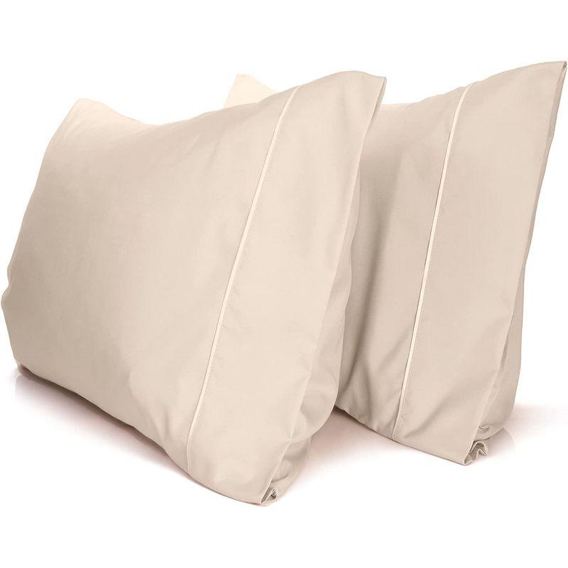 Cream Satin Trim Cotton Queen Pillowcase Set