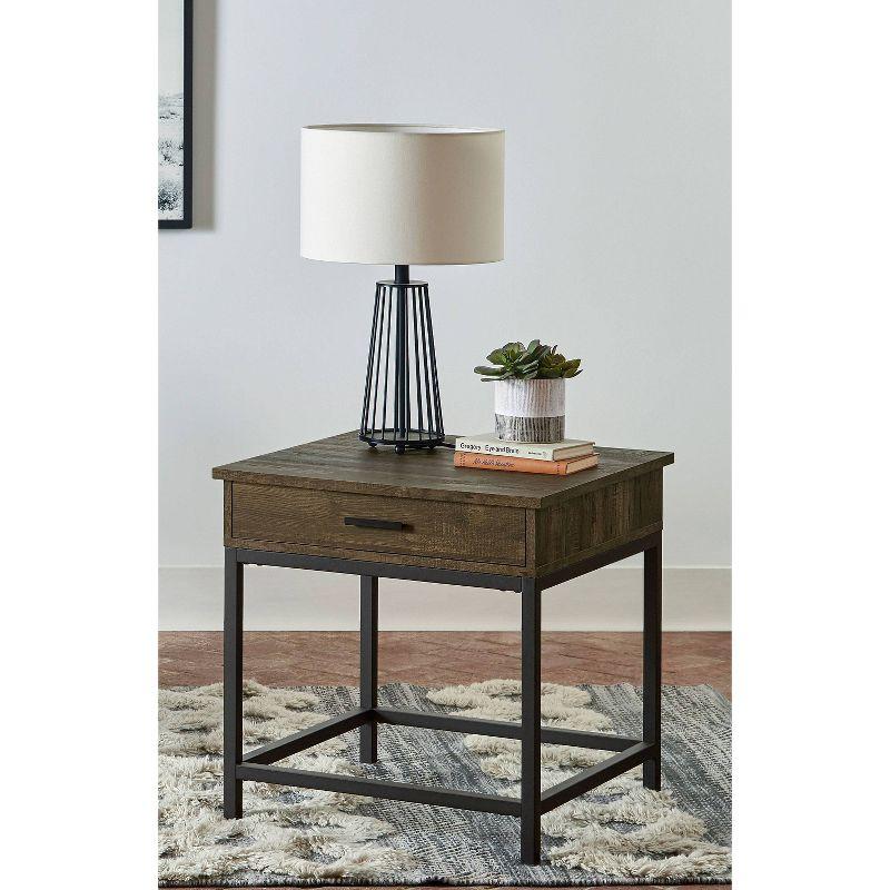 Byers Brown Oak and Black Square End Table with Drawer