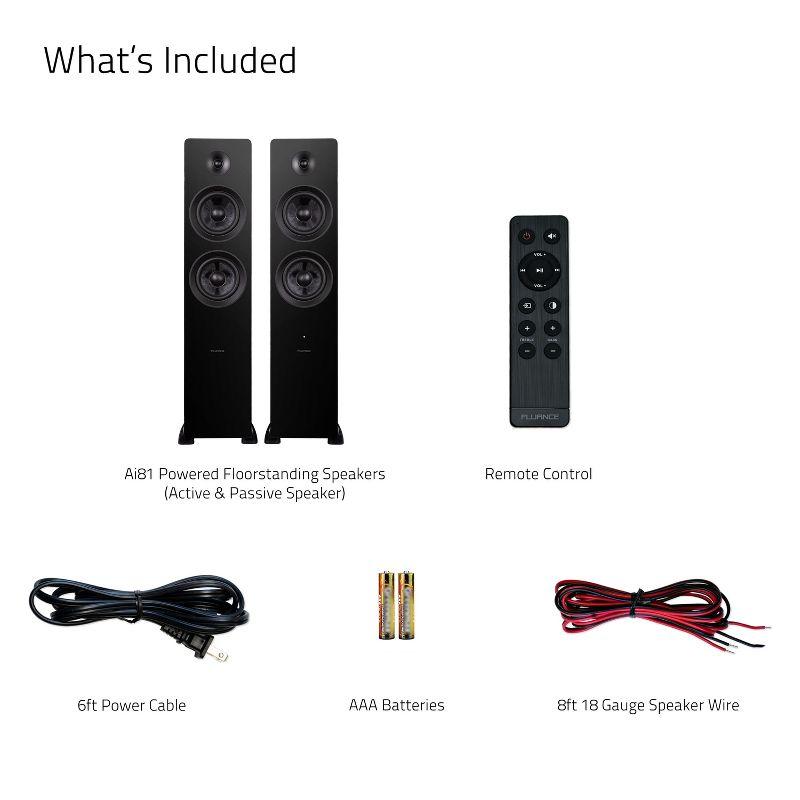 Fluance Ai81 Powered 2-Way Floorstanding Tower Speakers with 150W Built-in Amplifier for TV, Turntable, PC and Bluetooth