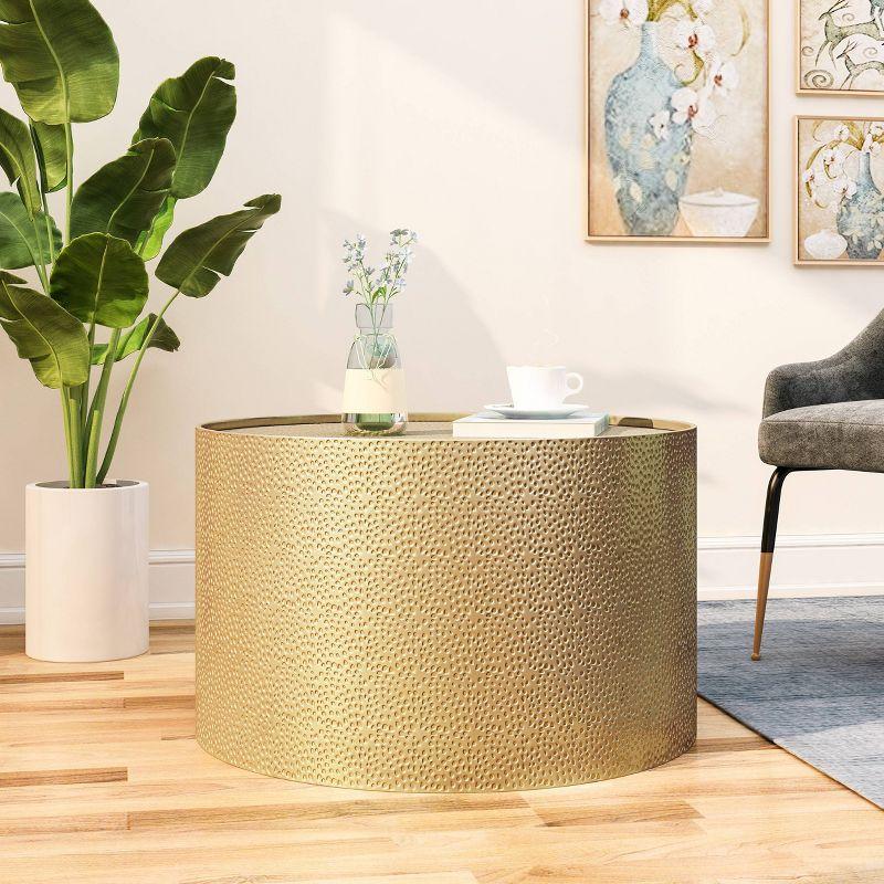 Braeburn Modern Round Coffee Table Gold - Christopher Knight Home: Hammered Iron, No Assembly Required