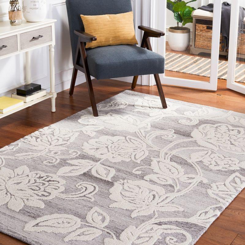 Hand-Tufted Floral Elegance Grey/Ivory Wool 8' x 10' Area Rug