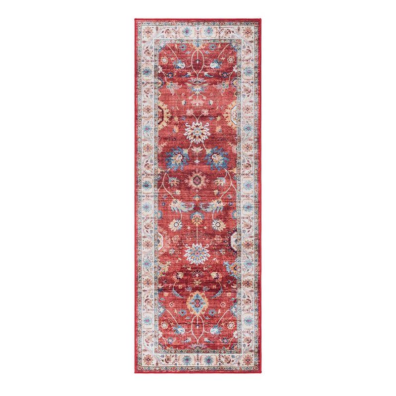 Gertmenian Crystal Print Cullen Red Cream Multi Traditional Transitional Casual Floral Washable Digital Print Indoor Area Rug