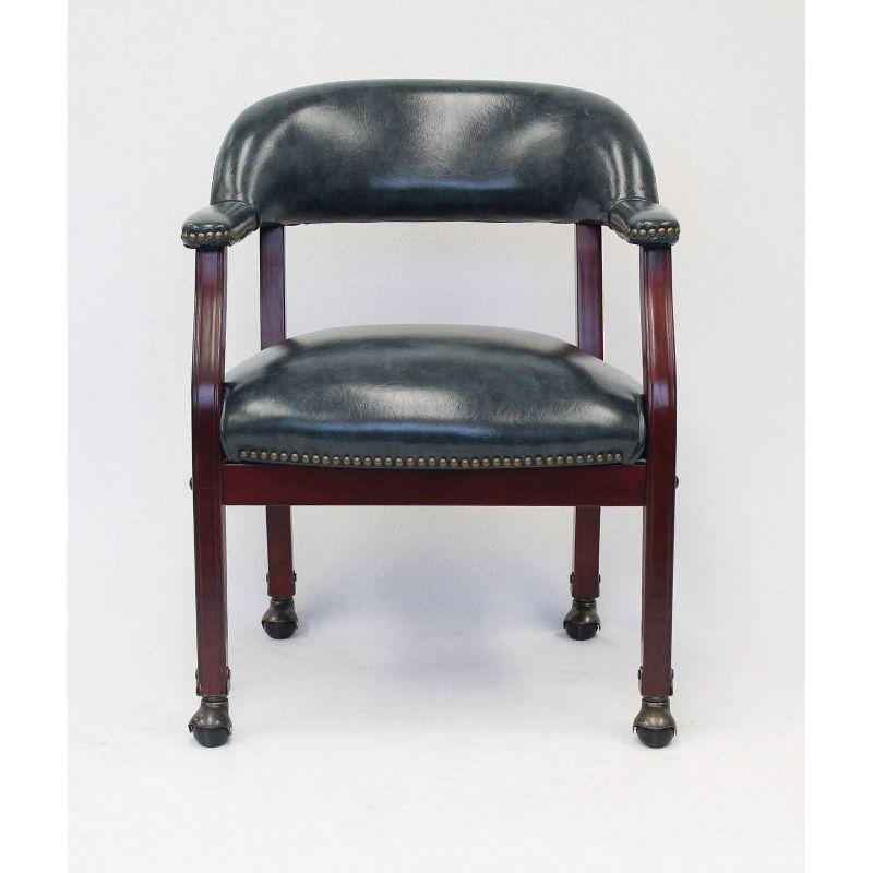 Captain's Chair with Casters Blue - Boss Office Products: Vinyl Upholstery, Fixed Height, Nailhead Trim