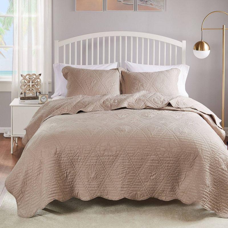 Taupe Reversible Microfiber Full Quilt Set