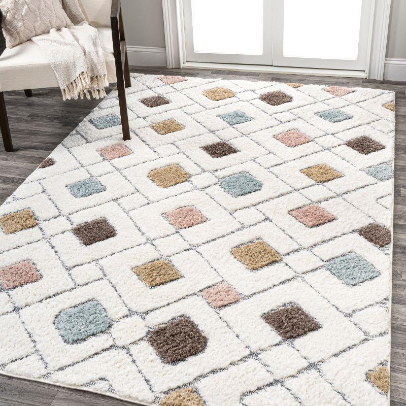 4' x 6' Astrid Retro Trellis High-Low Area Rug, Multi/Cream - JONATHAN Y