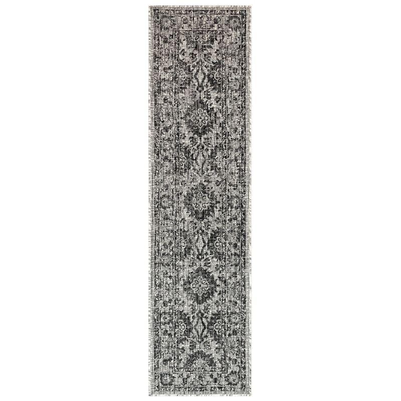 Liora Manne Carmel Vintage Floral Indoor/Outdoor Rug Black 1'11" x 7'6"